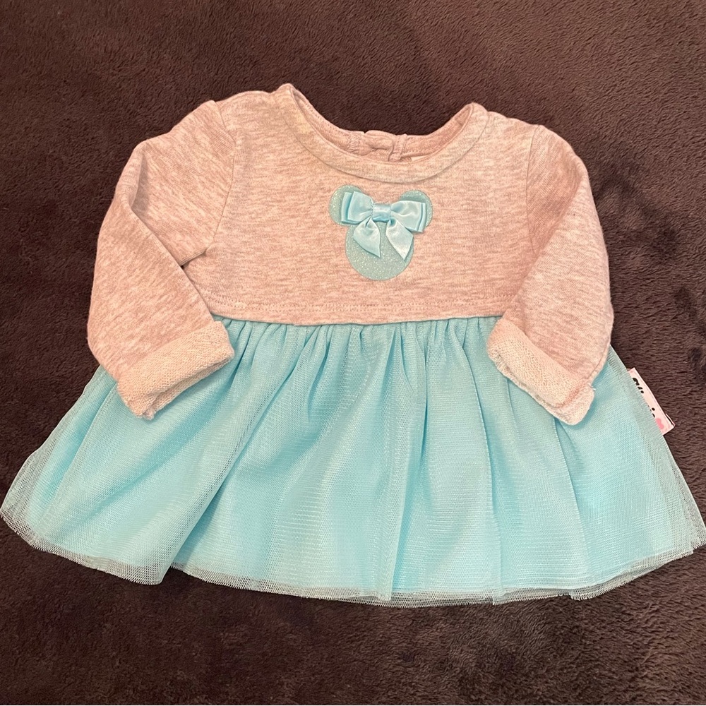 Minnie Mouse fleece and tulle dress-Teal and dray pull on-Super cute!-Size 3 mo